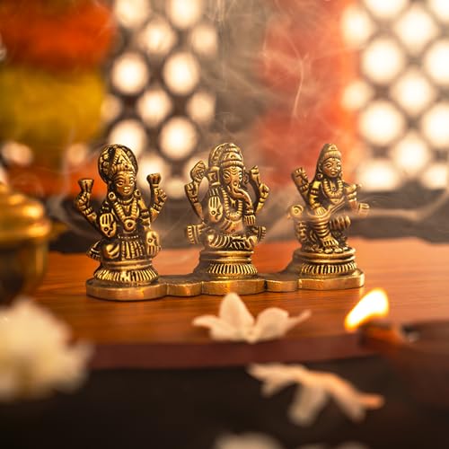 Estatua Lakshmi Ganesh Saraswati de Latón para Pooja miniatura 2