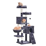 Hey-brother 58'' Multi-Level Cat Tree Condo Furniture with Sisal-Covered Scratching Posts, 2 Plush C