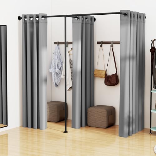 lesolar Double Fitting Room Curtains for Boutique, F-Shape Large Dressing Room with 3 Shading Curtains, Retail Privacy Protection Clothing Store Changing Rooms Divider