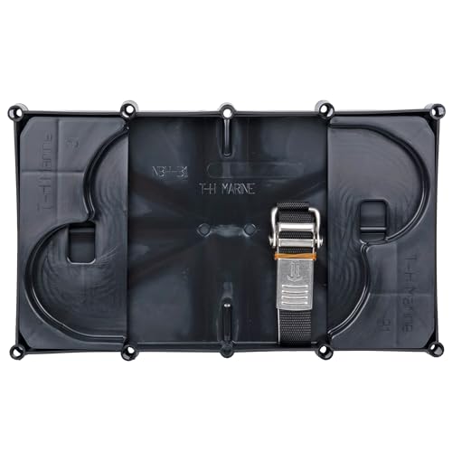 T-H Marine Optima Battery Tray Holder for D27M and D31M – Rugged UV and Corrosion Resistant Marine Battery Tray with Poly Strap, Stainless Buckle, 8 Mounting Slots, 13