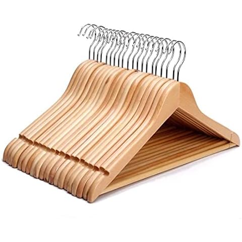 Rainberg 20PK Wooden Hangers with Trouser Bar Cover