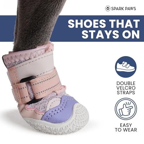 Image of Spark Paws Dog Shoes for Large Small Medium Dogs Breathable Dog Booties for Hiking, Summer Hot Pavement Paw Protectors for Non Slip Rubber Dog Boots for Outdoor (Pink Purple, Size 1)