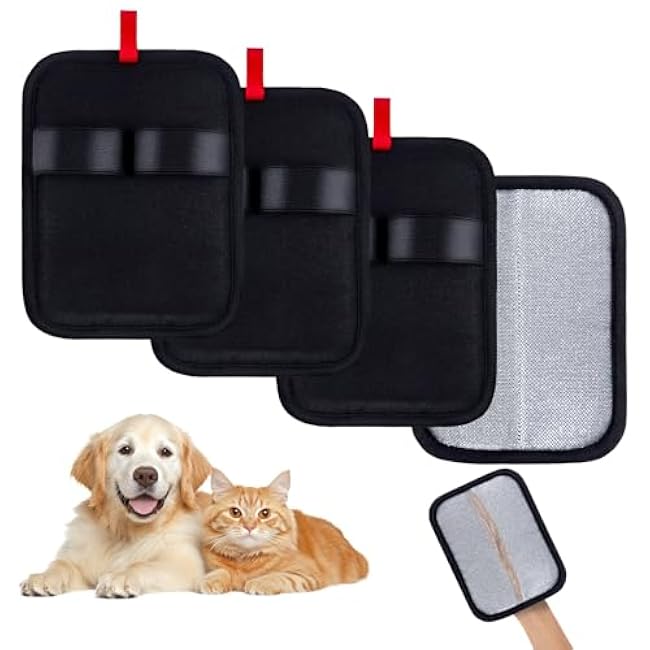 4PCS Electrostatic Pet Hair Removal Gloves Brush, 6.7x5.1 Reusable Static Remover for Cat Dog Hair, Grooming Glove for Couch, Furniture, Carpet, Car Seat, Fast Animal Fur Removal Mitt Tool-QSMQV1IW