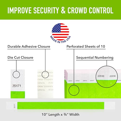 Image of 500 WristCo Lime Green Tyvek Wristbands for Events - Tamper-Proof Design & Fluorescent Color Prevent Reuse Premium-Grade Bracelets for Hospital & Medical ID, Party & VIP Identification