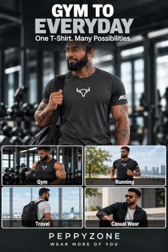 Image of Peppyzone Quick Dry Sports T Shirt for Men | Lightweight Breathable Gym T-Shirt | Regular Fit Workout Tee for Running, Training & Everyday Activewear