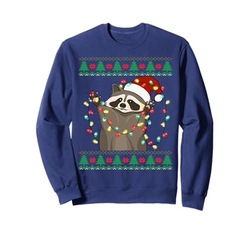 Ugly Christmas Racoon Santa Hat Lights Funny Racoon Xmas Sweatshirt