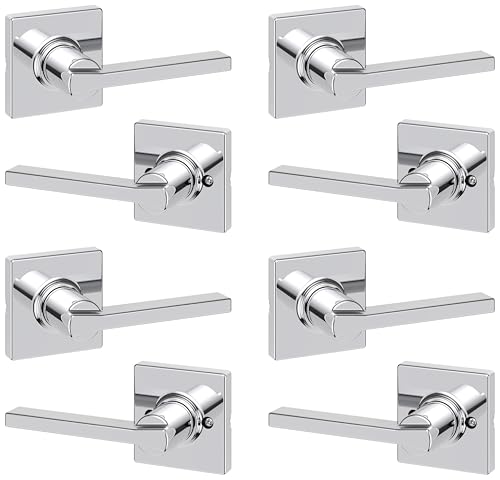 Image of Kwikset Casey Interior Passage Door Handle, Lever for Closet and Hallway Doors, Reversible Non-Locking Handle Lever, Polished Chrome (Pack of 4)