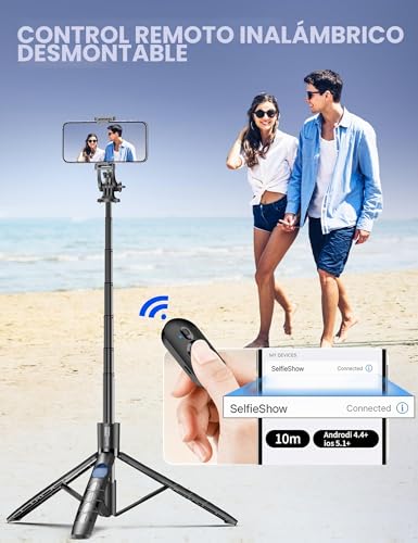 Trípode para móvil extensible 179cm con palo selfie y mando para iPhone 14 13 12 Android 4