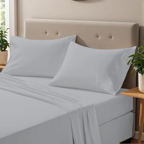 ONIROS Home Juego Sabanas 150 x 190/200 de Lujo Incluye Fundas Almohadas 75x50 Pack 2 | Sabanas Bajeras 150x190 Ajustables y Encimera | Sabana 150 x 200 - (Sabanas Cama 150, Gris Claro)