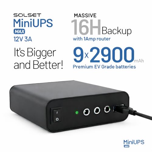 Image of Solset Max | Mini UPS for WiFi Router | Up to 16 Hours Backup | WiFi UPS Power Backup During powercuts | Plug & Play Router UPS | Compatible with JioFiber, Airtel Xstream, ACT, BSNL & More