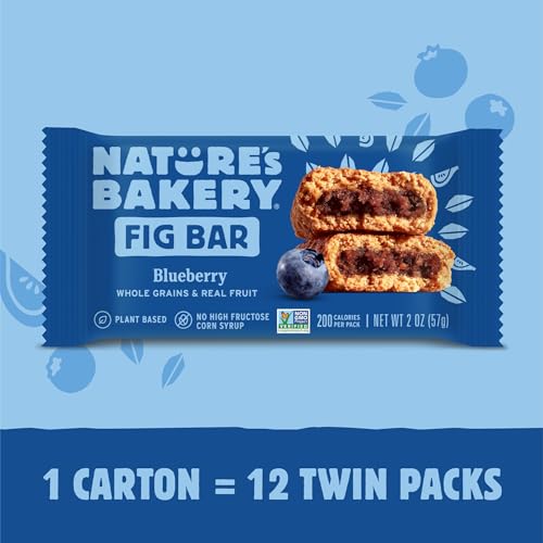 Image of Nature's Bakery Whole Wheat Fig Bars, Blueberry, Real Fruit, Vegan, Non-GMO, Snack bar, Twin packs- 12 count