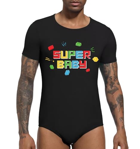 Mens Onesie One Piece Jumpsuit Short Sleeve Bodysuit Print Cotton Romper Pajamas Black3