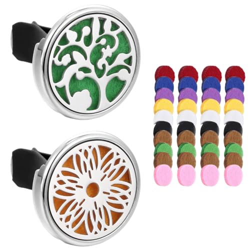 2 Stück Auto Aromatherapie Diffusor Set aus Edelstahl, Premium Auto Lufterfrischer Vent Clip mit 40 Filzads für Ätherische Öle, Hochwertiger Car Diffuser für Entspannung & Frische Luft im Fahrzeug