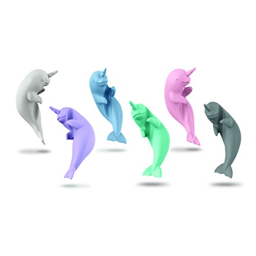 Genuine Fred SOCIAL CLIMBER Narwhal Beverage Wine Glass Charms, Set of 6, Red