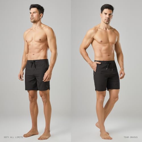 Mens Board Shorts Men's 7” Inch No Liner Men's Board Shorts for Mens Swim Trunks Men | Surf Boardshorts for Men Swim Trunk - Black - 31 — view 2