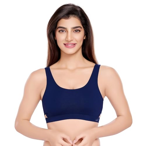 Image of juliet Women's Non Padded Non Wired Cotton Sports Bra JS 90-4 Navy Blue 2XL