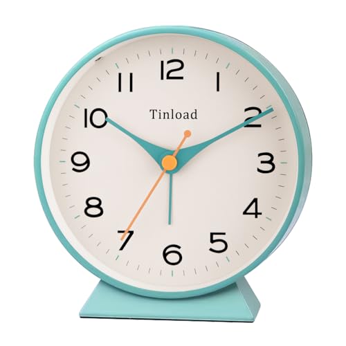 Image of Tinload 4.5 inch Battery Operated Retro Analog Alarm Clock, Small Silent Bedside Desk Clock,Lighted on Demand, Battery Operated, Snooze, for Living Room, Bedroom, Bedside, Desk(Green)