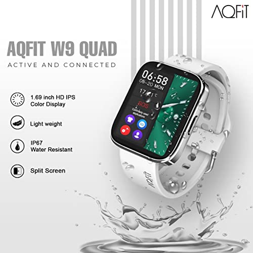 Image of AQFIT W9 Quad Bluetooth Calling Smartwatch For Men and Women| 1.69 inch Full Touch Screen HD Display with Voice Assistant |SpO2 , Heart Rate Monitoring | Up to 10 Days of Battery Life | IP67 Water Resistant | (Silver)