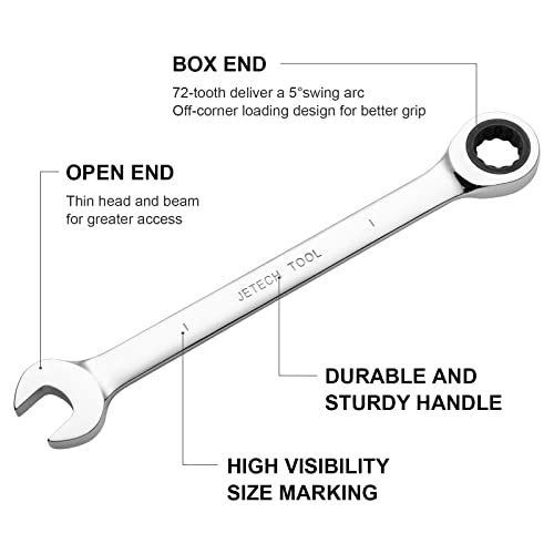 Jetech 1 Inch Ratcheting Combination Wrench - Sae Industrial Grade Cr-V Steel Gear Spanner In Polished Chrome Finish #TOP1