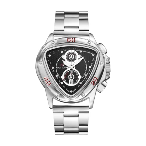OIDEA Triangle Men's Watch: Luxury Polka Dot Calendar Dial Analog Quartz Watches for Men Luminous Business Dress Mens Watches with Stainless Steel Strap Silver