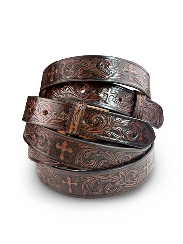 Western Cross Leather Belt Strap for Removable Buckle Full Grain Leather Belt Strap 1.5” Cowboy Western Style