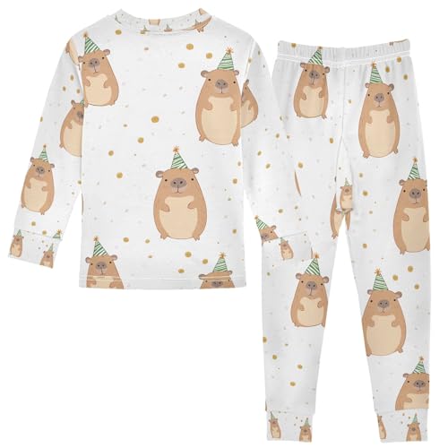 senya Birthday Hat Cute Capybara Pajamas Set Long Sleeve Soft Cotton Sleepwear 2 Piece2