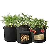Onbest Pflanzsack Set 3 x 30L, Pflanzsäcke mit Erntefenster & Griffen, waschbar, als Kartoffel Pflanzsack, Tomatentopf und Pflanztasche für Balkon, Garten & Terrasse