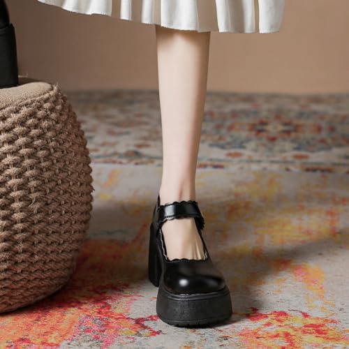 Image of Women's Platform Mary Janes Heart Cat Buckle Rivets Ankle Lolita Gothic Princess Platform Pumps Patent Leather Thorn Vintage Traditional Embroidery Upper Dress Shoes