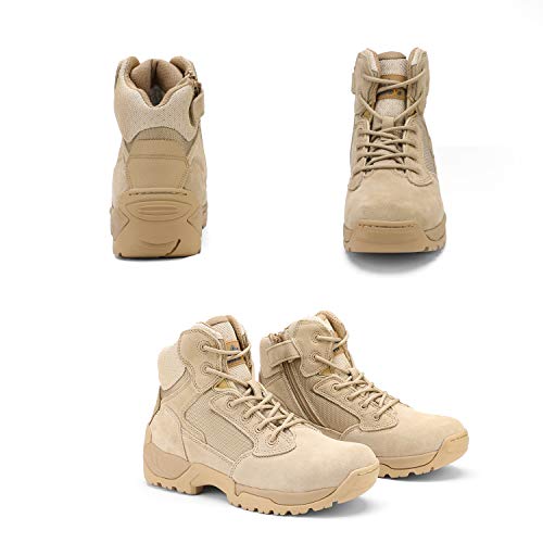 Nortiv 8 Men's Military Tactical Work Boots Side Zipper Lightweight Hiking Motorcycle Combat Boots Sand Size 10 M Us Alloy #TOP5