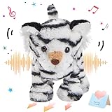 CozyWorld Walking Singing Electronic Tiger Electric Singing Tiger Plush Toy Fun Interactive Tiger Cute Plush Toys Tail Wagging Tiger Stuffed Animal Birthday Gifts for Kids,10' White