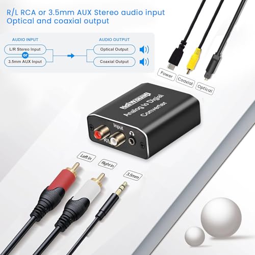 image for Analog to Digital Audio Converter, Hdiwousp RCA R/L or 3.5mm Jack AUX 