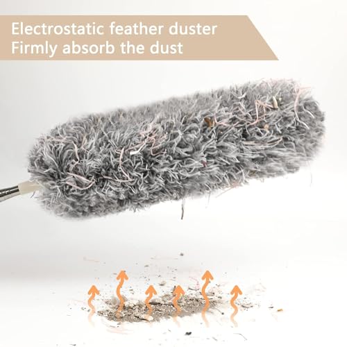Image of RECLUSE Fan Cleaning Mop, Microfiber Feather Duster with Extra Long 100in Stainless Steel Telescopic Dusters Washable Duster for High Ceiling Fans, Window Blinds, Furniture, Cars etc.(Grey)