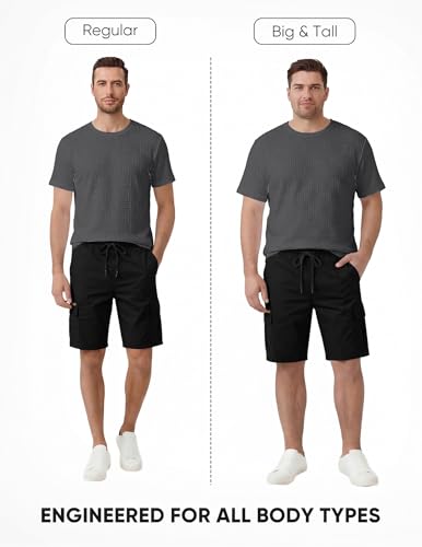 Image of JMIERR Mens T-Shirt Casual Stretch Solid Crewneck Short Sleeve Tees Textured Shirts