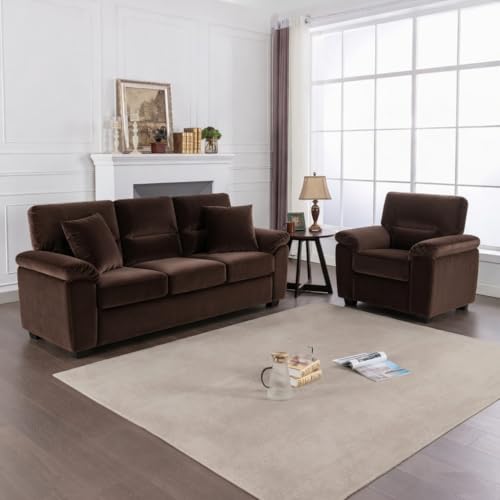 Image of Anderson Sofa Set for Living Room | Sectional Sofas | Premium Leather Sofa for Home Office | Leather Sofa Set | Leatherette Sofa (Brown Fabric, 3+1+1 Seater)