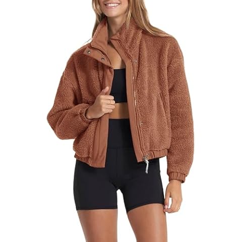 Lianlive Women Sherpa Fleece Jackets Casual Long Sleeve Winter Fuzzy Coat Warm Outerwear with Pockets (Rust-L) Cover