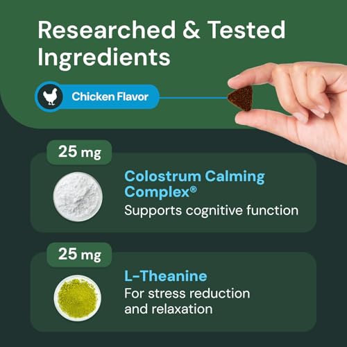Image of VetriScience Veterinary Strength Calm & Confident Chews - Stress Supplement for Pets - Supports Brain Function for Cats & Dogs - with L-Theanine, Thiamine & More - 60 Count