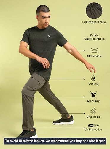 Image of TECHNOSPORT Men's Regular Fit Mid Rise Polyester Solid Cargos for Activewear, Regular Use and Quick Dry