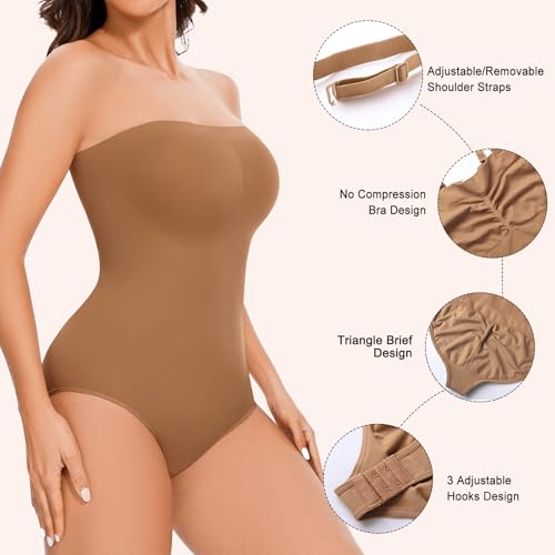 Image of Strapless Shapewear Bodysuit for Women Tummy Control Seamless Body Suits Slimming Tube Top Body Shaper Off Shoulder