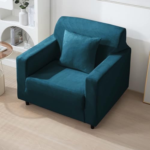 Image of HOKIPO 200 GSM Premium Velvet Sofa Cover 1 Seater Fully Covered, Peacock Blue (NEW-AR-4736-PBLU)