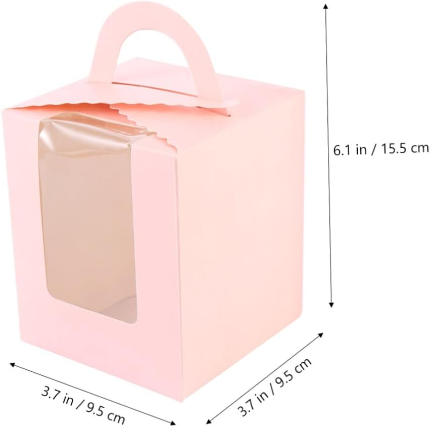 LIFKOME 50pcs Pink Paper Cupcake Boxes with Window Handle Muffin Holder Food Packaging Dessert Containers for Baking and Party Use