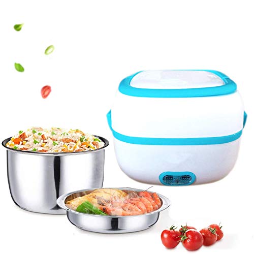 .R Multifunktionale elektrische Lunchbox, Mini-Reiskocher, tragbarer Speiseheizer, Dampfgarer mit Edelstahl-Schüsseln, Eierdampf-Rack, für