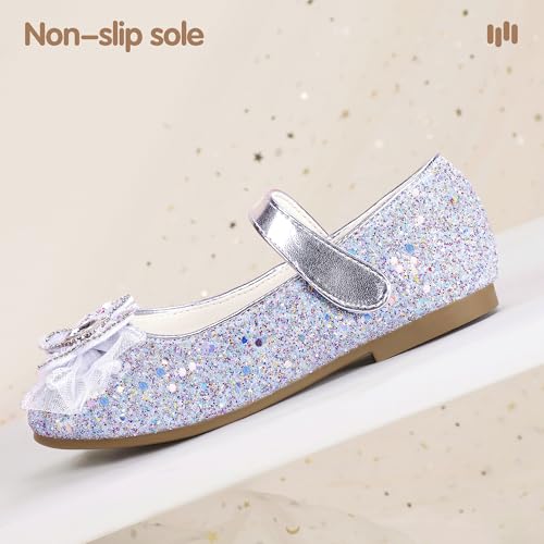 Hehainom Toddler Dress Shoes Mary Jane Ballet Flats Sparkly Bow Little Kid Girls Wedding Party Shoes4