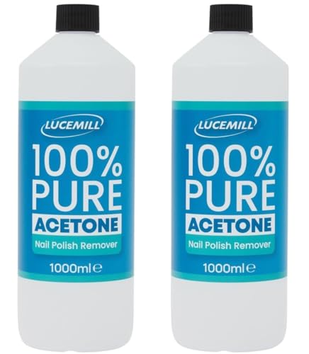 Lucemill 100% Pure Acetone | 2 Litre (2x1L) | Professional Nail Polish Remover for Acrylics Gel & Glue | Salon Use | UK Made