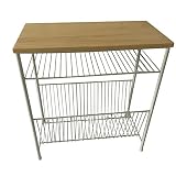Porte-revues au Sol, en Fer + pin - Solutions de Rangement pour la Salle de Bain Petite Table Basse côté canapé Table de Chevet (Couleur :