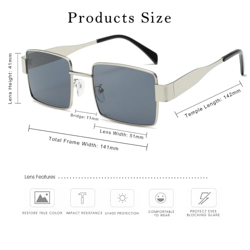 Long Keeper Retro Rectangle Sunglasses for Women Men Metal Frame Trendy Vintage Small 90s Sun Glasses UV Protection3