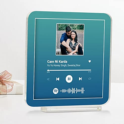Giftcart Personalised Spotify Favourite Song Plaque Blue |Music Photo Plaque Scan Photo Spotify Plexiglas Personalized Song Album Display Gift