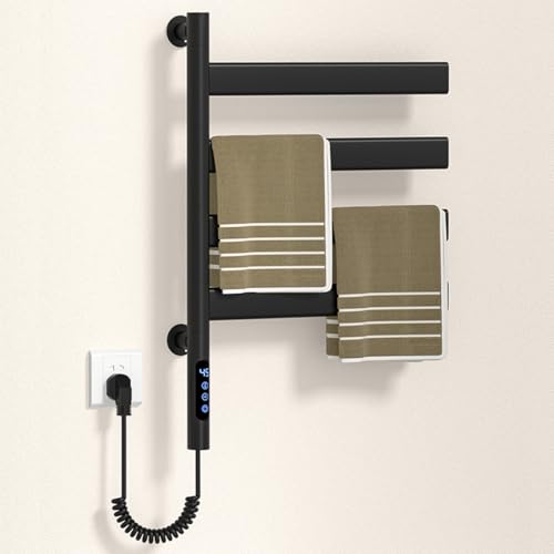 Smart Rotating Heated Towel Rack for Bathroom Black, VOKIM 5-Bar Wall-Mounted Electric Towel Warmer with Swivel Bars, Stainless Steel, IPX4