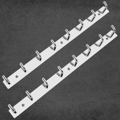 Image of Stainless Steel Cloth Hooks for Wall, Clothes Hook Hangers Door Mounted, Wall Mount Shirt Hanging Hangers, Dress Holder Pegs - 8 Pin-XL, Pack of 2, Silver