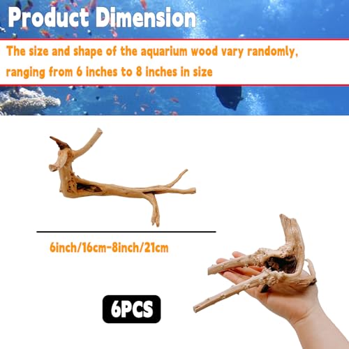 Hamiledyi 6PCS Aquarium Driftwood 6-8in Natural Spider Wood Branches Reptiles Aquarium Fish Tank Decoration Assorted by Hamiledyi - Used condition - Image 2