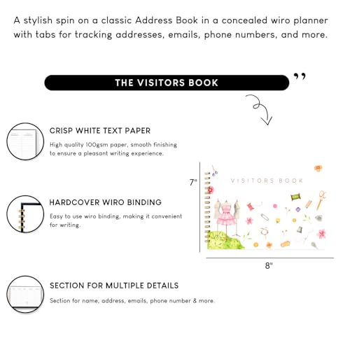 Image of Visitor Book - 8 x 12 Inches | Fashion Accessories Wire Bound Guest Register for Hotels, Offices, Exhibitions & Business Use | Medium Size Visitor Log Book for Reception & Front Desk